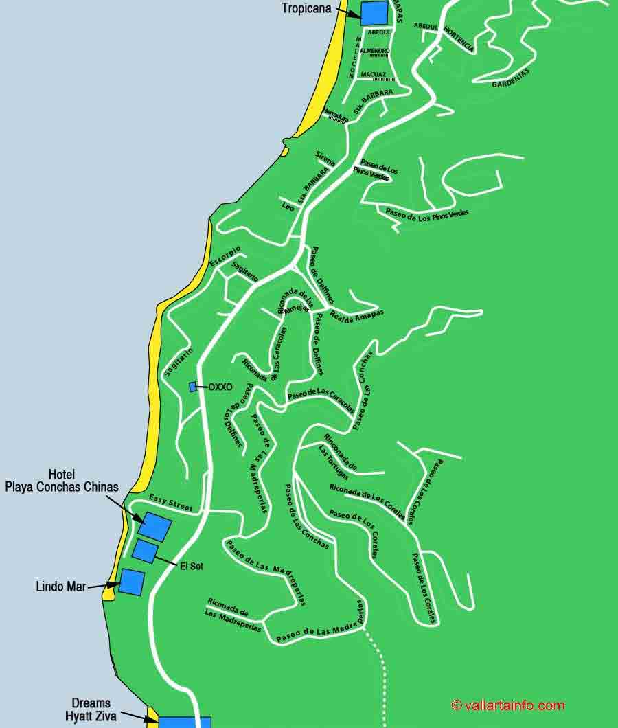 Map of Conchas Chinas, Puerto Vallarta.